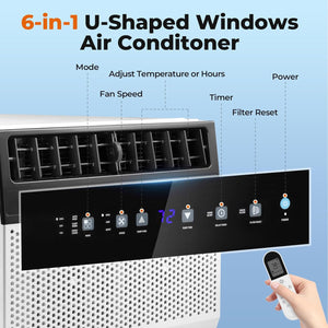 Window Air Conditioner 12,000 BTU, 6 in 1 U Shaped Window AC unit with Remote Control A5408W-12K