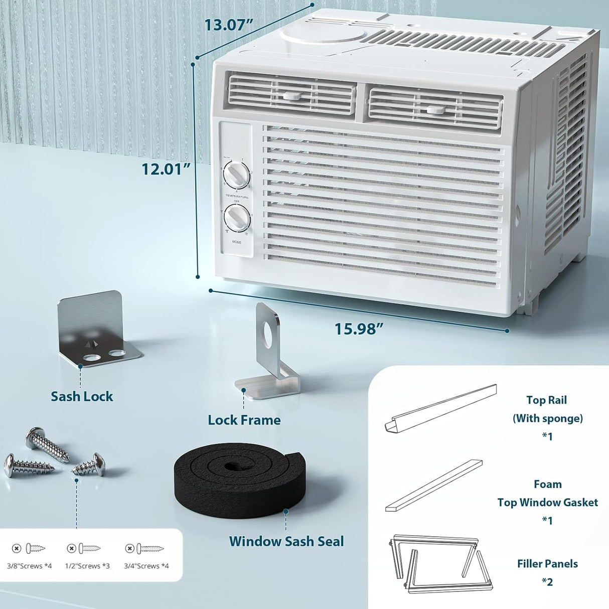 Window Air Conditioner, 7 Temp Dial, Cools up to 150 Sq.Ft.  A8501W