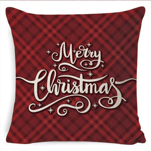 Winter Merry Christmas Cushion Cover Red Christmas Santa Claus Greeting Christmas Pillow Covers Red Plaid Pillow Covers Christmas Tree Snowflakes Text Pillow Cover