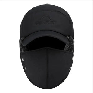 Winter Thermal Black Hat Fashion Ear Protection Face Windproof Adjustable Ski Cap Thicken Outdoor Hat