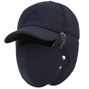 Winter Thermal Black Hat Fashion Ear Protection Face Windproof Adjustable Ski Cap Thicken Outdoor Hat