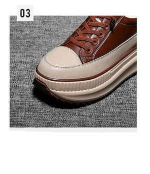 Winter Thich Womans Sneakers Warm Casual Vulcanized Shoes High Platform Boots Lace Up High Top Leather Sneakers Woman High Fashion Thick Soled Sports Walking  Platform Shoes 7CM