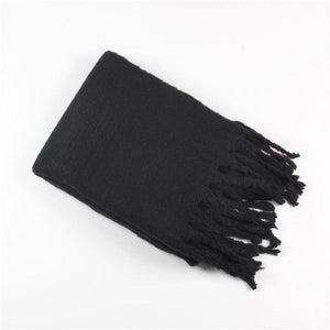 Winter Thick Soft Solid Color Warm Scarf Cashmere Hijabs Lightweight Warm Scarves Wraps Elegant Big Tassels Shawl Long Stole Mufflers For Women