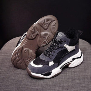 Winter Women's Sneakers Fashion Breathable Casual Running Winter Warm Anti-Slip Soft Sole Warm Fur Lined Winter Womens High Heels Sneakers