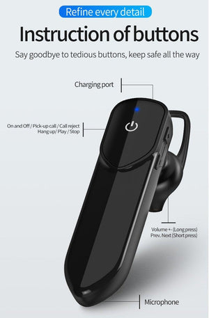Wireless Bluetooth Headset Business Hands Free Long Standby V5.0 Earphones Waterproof Sport Earbuds With Microphone For Driving