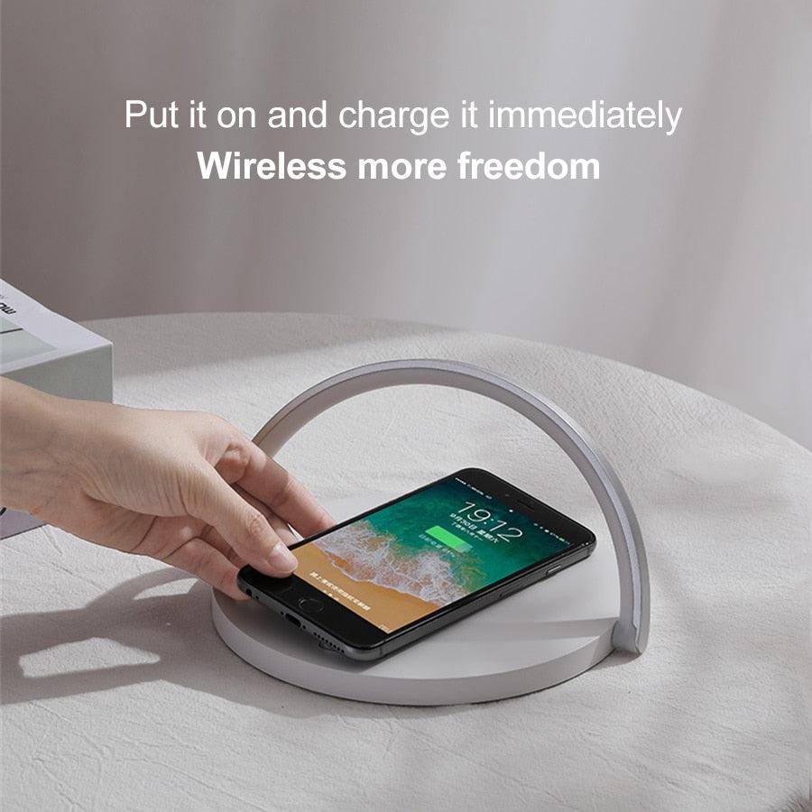 Wireless Charger LED Night Light Table Lamp Adjustable Angle Charging for iPhone Samsung Huawei Xiaomi Touch Switch Phone Holder Decorative Table Lamp Cute Study Lamps for Bedroom Décor