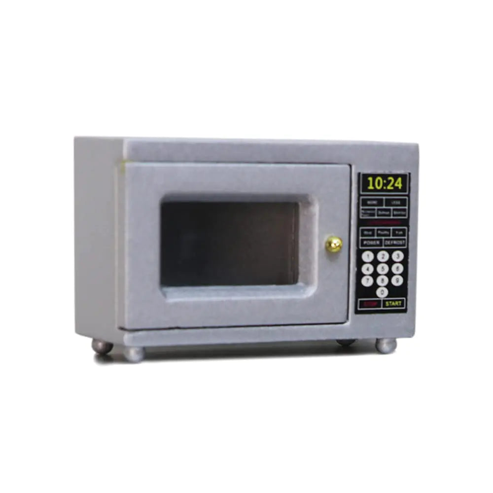 Miniature Microwave Dollhouse Accessories Oven Mini Kitchen Furniture Appliance 1:12 Mini House Decoration Model Decor High Simulation Accessories Ornaments (Silver)