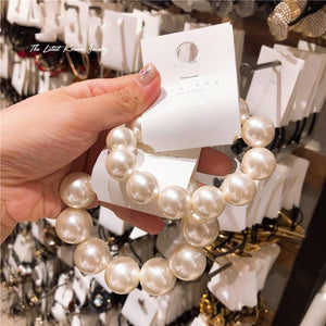 Woman Big Pearl Hair Ties Fashion Korean Style Hairband Scrunchies Girls Ponytail Holders Rubber Band Hair Accessories Ponytail Holder Accessories for Women And Girls