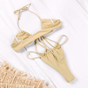 Women Bikini Set Solid Color Swimsuit Women Two Piece Swimsuit Swimwear Halter String Triangle Bikini Sets Women Hollow Out Bikinis String Swimwear Women Adjustable Bathing Suit