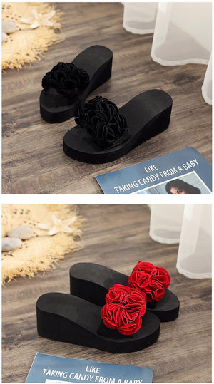 Women Bow Summer Sandals Slipper Indoor Outdoor Flip-flops Beach Shoes New Fashion Casual Flower Slipper High Heeled Bow-Knot Platform Flip Flops Beach Sandals Fashion Summer Slippers