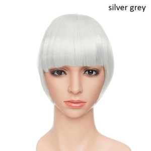 Women Clip In Hair Bangs Hairpiece Clip In Hair Extension Synthetic Hair Extension Blunt Bangs Fake Bangs For Women Flat Neat Bangs With Temples For Women One Piece Hairpiece