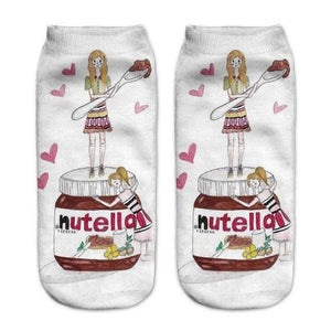 Women Funny Cute 3D Print Foods White Nutella Character Socks Unisex Happy Breathable Cotton Cartoon Donuts Biscuit Dessert Gift Socks For Men And Women
