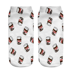 Women Funny Cute 3D Print Foods White Nutella Character Socks Unisex Happy Breathable Cotton Cartoon Donuts Biscuit Dessert Gift Socks For Men And Women