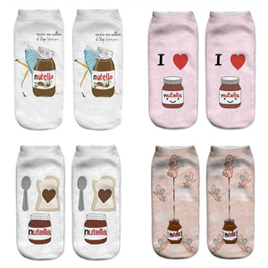 Women Funny Cute 3D Print Foods White Nutella Character Socks Unisex Happy Breathable Cotton Cartoon Donuts Biscuit Dessert Gift Socks For Men And Women