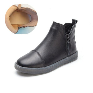 Women Genuine Leather Ankle Boots Warm Fur Waterproof Slip On Super Comfortable Booties Autumn Winter Shoes Keep Warm Anti-Slip Soft Sole Warm Fur Lined Winter Ankle Booties
