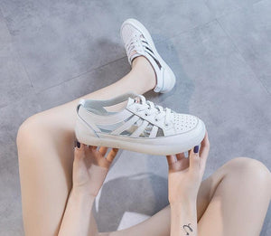 Women Genuine Leather Sneakers Summer White Lacing Flat Woman Casual mfortable Casual Everyday Walking Fashion Outdoor Sneakers