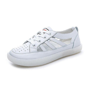 Women Genuine Leather Sneakers Summer White Lacing Flat Woman Casual mfortable Casual Everyday Walking Fashion Outdoor Sneakers