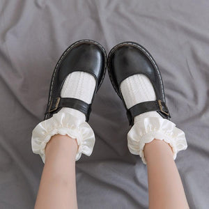Women Lace Mesh Black White Cotton Socks Japanese Maiden Lovely Short Socks Frilly Ruffle Princess Socks For Women