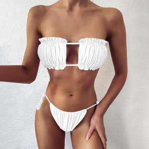 Women Luxury Leopard High Waist Bikini  Swimsuit Women's Push Up Bra Tie Side Cutout Bikini Set High Cut Padded Solid Bating Suit Swimwear Female Bikini Set Bathing Suit