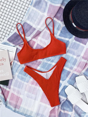 Women One-Shoulder Bikini Swimsuit Women Push Up Swimwear Women's Bathing Suit Comfortable Bikini Ribbed Two Piece Swimsuit Bikini Set Summer Bathing Suit Beach Wear Swimming Suit