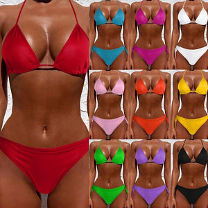 Women One Size Bright Color Swimwear Women's Bikini Pure Color Micro Bikini Charming Bra Bottom Swimsuits New Summer Style Lady Bandage Bikini Set Push-up Bra Bathing Suit Swimsuit