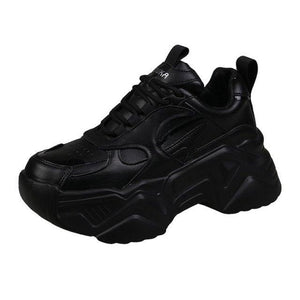 Women Platform Sneakers Leather Casual Ladies Chunky Shoes Woman High Black Fashion Thick Soled Sports Walking Shoes Lace Up Platform Leather Trainers Sneakers