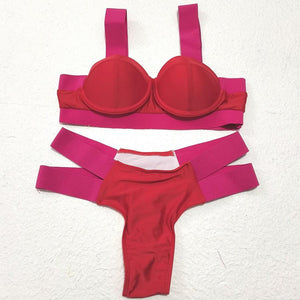 Women Push Up Bikini Women Neon Bandage Swimwear Women Patchwork Bikini Swimsuit 2 Piece  Cutout Molded Push Up Bathing Suit Ruffle Hook Closure Bikini Set Two Piece Bathing Suit