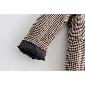 Women's Fashionable Office Wear Double Breasted Plaid Blazer Coat Vintage Long Sleeve Pockets Female Outerwear Chic Tops