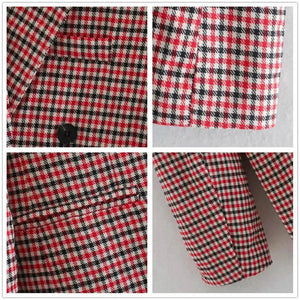 Women's Fashionable Office Wear Double Breasted Plaid Blazer Coat Vintage Long Sleeve Pockets Female Outerwear Chic Tops