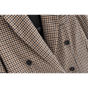 Women's Fashionable Office Wear Double Breasted Plaid Blazer Coat Vintage Long Sleeve Pockets Female Outerwear Chic Tops