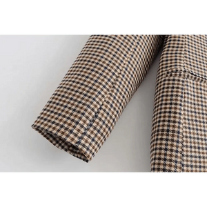 Women's Fashionable Office Wear Double Breasted Plaid Blazer Coat Vintage Long Sleeve Pockets Female Outerwear Chic Tops