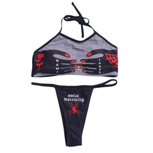 Women’s Funny Printed 2Pcs Bikini Suits Women's Scalloped Triangle Bikini Print Bottom Two Piece Swimsuit Deep V-neck Detachable Breast Pad Sling Tops with Triangle Bottoms Swimsuits
