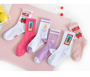 Women's Socks Combed Out Of Pure Cotton Colorful Cartoon Cute Funny Happy Kawaii Moon Strawberry Cactus Ankle Socks For Men And Women