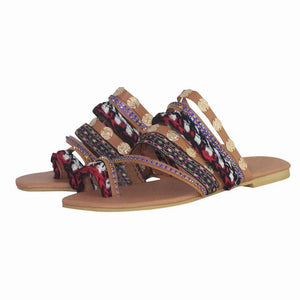 Women Sandals Flip-Flops Handmade Style Flip Flop Sandals Streetwear Fashion Shoes Women Flat Clip Toe Casual Floral Beach Flip Flop Comfy Shoes Summer Elegant Toe Ring Sandals