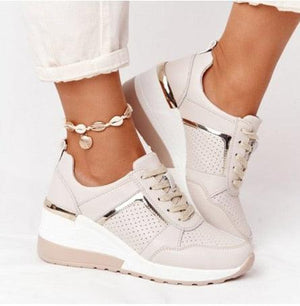 Women Sneakers Leopard Print Lace-Up Women's Vulcanize Shoes Sports Sneakers Breathable Height Increasing Walking Jogging Sneakers Gold Silver Sport Running Women's Sneakers