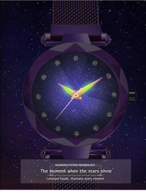 Women Starry Sky Clock Luxury Women Watches Fashion Diamond Quartz Wristwatches Women's Fashion Starry Sky Watch Luxury Analog Stardust Watches For Girls Casual Luminous Ladies Wrist Watch With Stainless Steel Mesh Band Dress Watch