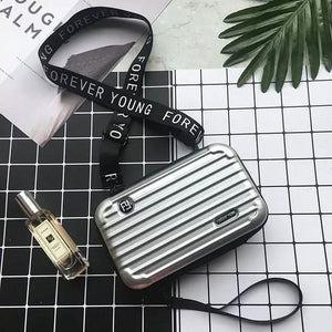 Women Suitcase Box Shape Crossbody Shoulder Bag Letter Band Travel Carrying
