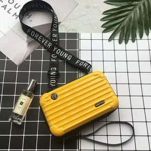 Women Suitcase Box Shape Crossbody Shoulder Bag Letter Band Travel Carrying