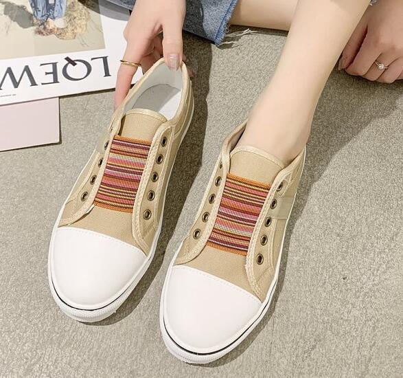 Women Summer Autumn Sneakers Low-Cut Trainers Canvas Flat Sneakers Casual Slip On Canvas Comfortable Walking Flats Shoes For Womens