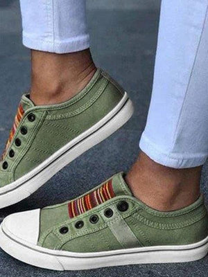 Women Summer Autumn Sneakers Low-Cut Trainers Canvas Flat Sneakers Casual Slip On Canvas Comfortable Walking Flats Shoes For Womens