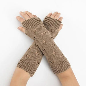 Women Vintage Gloves Hand Warmer Winter Gloves Women Arm Heart Mitten Warm Fingerless Gloves