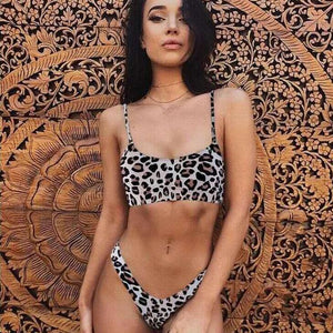 Women Wear Bikini Female Swimwear Beach Bikini Leopard Beachwear Set Women's Square Neck Wide Strap Swimsuit Cheeky Bikini Set High Waist 2 Piece Bathing Suit Bathing Suit Snakeskin Push Up Swimsuit