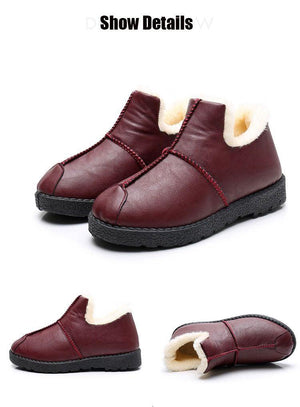 Women Winter Warm Luxury Shoes Waterproof Plush Leather Cotton Shoes Daily Home Non-slip Soft Sole Plush Lining Shoes Warm Fur Lined Booties Lace Up Flat Platform Elegant Comfortable Black Shoes