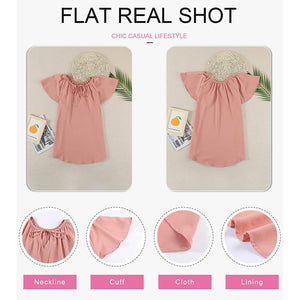 Women's Casual Boho V Neck Tops Drawstring T Shirt