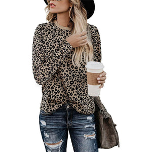 Women's Casual Leopard Print Tops Long Sleeve T Shirt Cute Blouse Graphic Tees