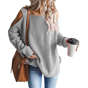 Women's Cold Shoulder Batwing Chunky Knitted Tunic Tops