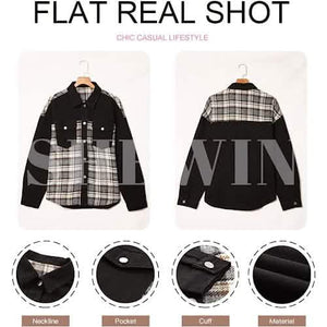 Women's Denim Jacket Long Sleeve Plaid Button Down Shirts Shacket