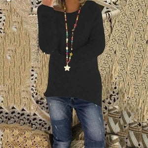 Women's Fashion Autumn and Winter Long Sleeve Knitted Sweaters Solid Color Warm Pullover Tops