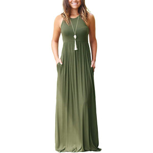 Women's Fashion Summer Sleeveless Racerback Loose Plain Maxi Dresses