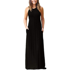 Women's Fashion Summer Sleeveless Racerback Loose Plain Maxi Dresses